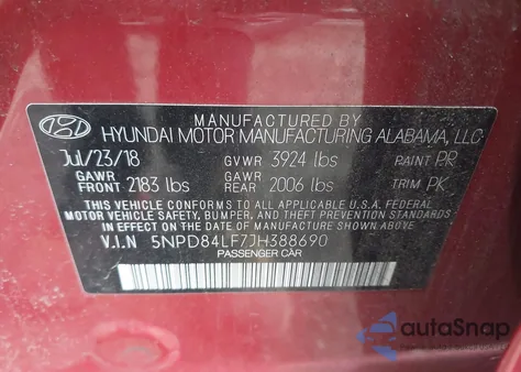 2018 Hyundai Elantra Sel из США, поврежденный, VIN 5NPD84LF7JH388690